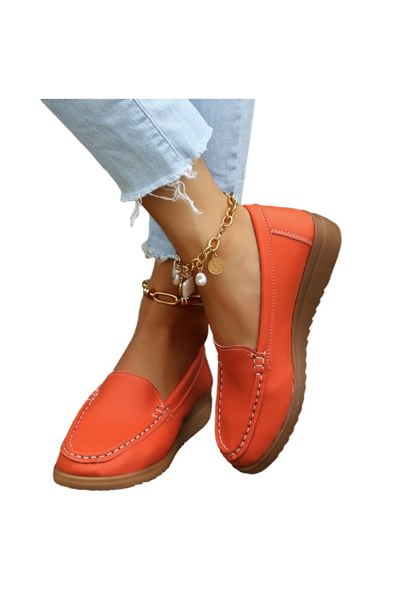 Christmas Gifts Clearance! SHENGXINY Spring Ladies Genuine Leather Handmade Shoes Women Hook Loop Flat Shoes Women 2022 Autumn Soft Loafers Flats