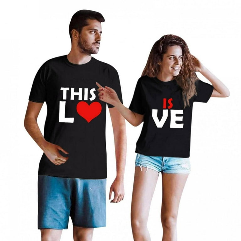 Couple Clothes Matching Outfits Valentine Turtle Neck Short Sleeve Tank  Tops Dating Couples Matching Shirts Set