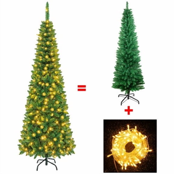 Christmas Gifts for Family Christmas Tree Pre-lit Christmas Tree Holiday Decorations Christmas Tree Decorations Slim Christmas Tree 4/5/6/7FT Artificial Pencil Xmas Spruce with Ligths & Stand