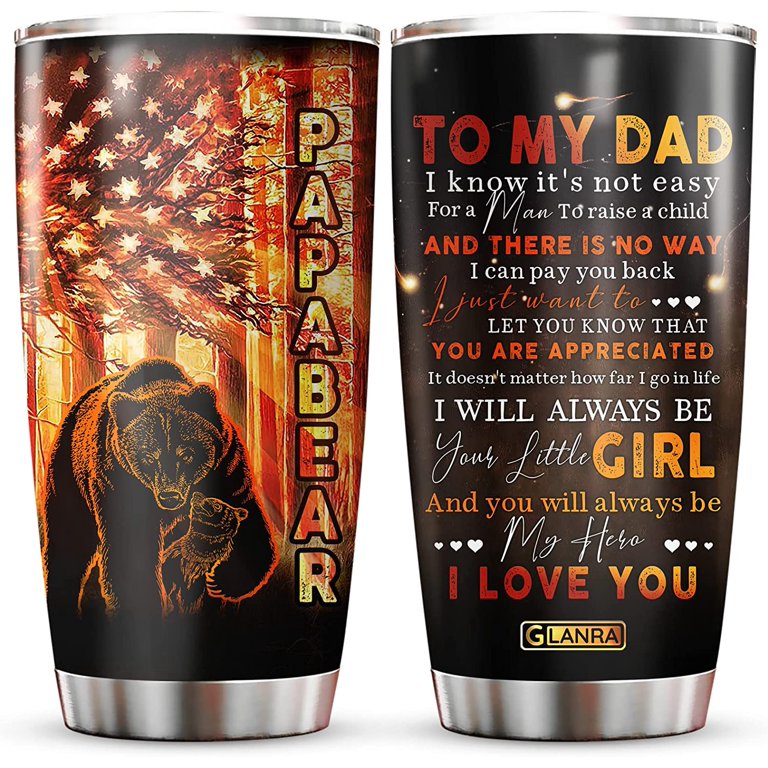 (Up to 4 Kids) Papa Bear The Most Powerful And Relentless Man Personalized  Father's Day Gift For Dad Stepdad From Daughter Bonus Dad Tumbler 20oz Insulated  Cup