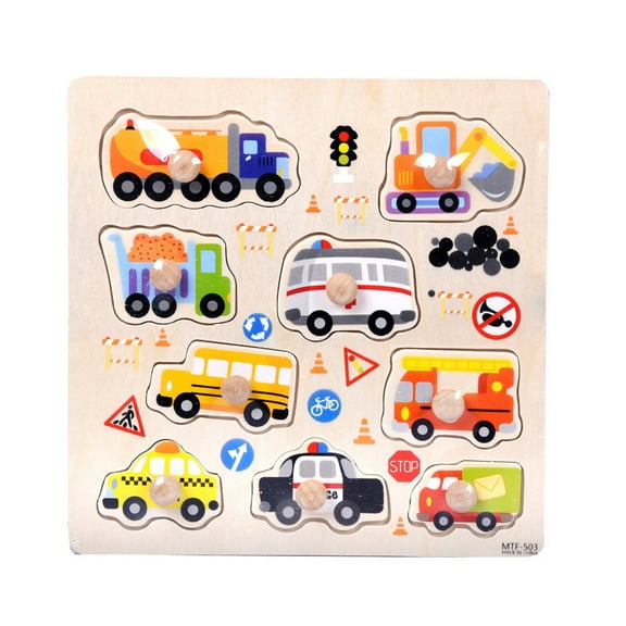 Baby Toddler Wooden Puzzles Vehicles & Traffic Tools Chunky Puzzles Peg Board for Preschool Educational Jigsaw Puzzles