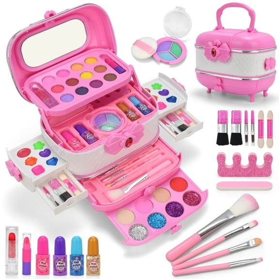 Gifts for Kids Makeup Kit for Girl,58 Pcs Girls Makeup Kit for Kids，Washable Toddler Makeup Kit, Safe & Non-Toxic Makeup Set for 3-12 Year Old Kids Birthday Gift (Pink)