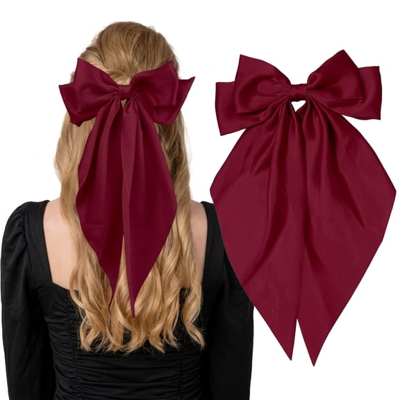 Christmas Gifts Large Satin Bow Barrettes Clips Red Hair Bows Hair Accessories Gifts for Women Big Bow Hair Clips for Christmas Cosplay Party with Bowknot Barrettes With Metal Clips