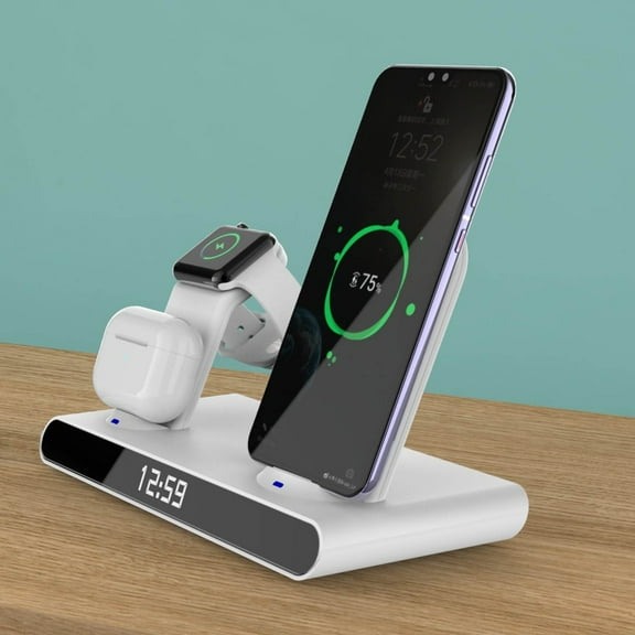 Christmas Gifts Liweisiy Clock 15W 3 In 1 Vertical Wireless Charger Suitable For Mobile Phone Watch Headset 3 In 1 D4390 White
