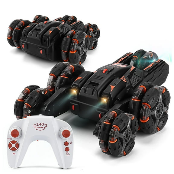 Christmas Gifts Liweisiy Rc Stunt Car Drift 2.4G 5-Arm Double Side Turn 360 Rotation Remote Control Car Roll Stunt Car Music Drift Car D4921 Black