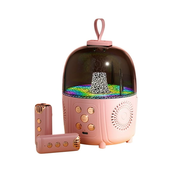 Christmas Gifts Liweisiy Speaker Microphone Outdoor Portable Mini Dual Mic Karaoke Ambient Light Singing For Family D1653 Pink