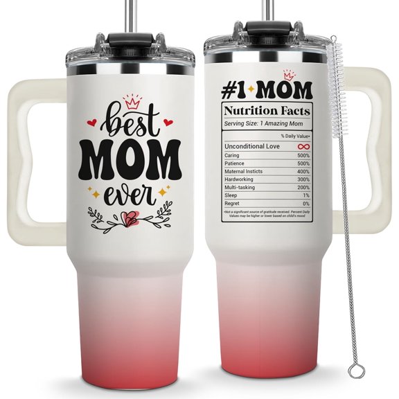 Christmas Gifts For Mom - Best Mom Ever Tumbler With Handle 40oz, Mama Tumblers, Momma Gift Ideas, Funny Birthday Present For Her, Cute Mother Day Gift Tumbler, Mom Cup, Mommy Coffee Mug
