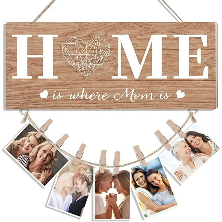 Christmas Gifts for Mom Grandma, Home Is Where Mom Is, Wooden Photo Holder  Gifts from Daughter Son, Mom Birthday Gifts Picture Frame, New Mom Gifts