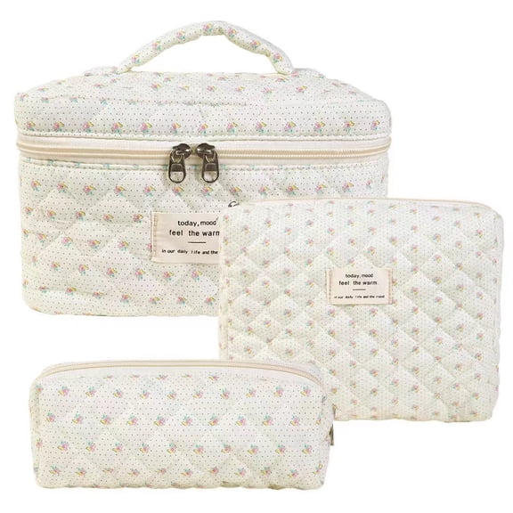 Christmas Gifts- Personalized Initial Makeup Bag Set Quilted Cosmetic Bag Floral Make Up Bag Travel Toiletry Bag Teen Girl Gift Trendy Stuff Birthday Gift for Mom Daughter Friend
