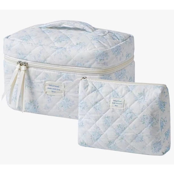 Christmas Gifts- Personalized Initial Makeup Bag Set Quilted Cosmetic Bag Floral Make Up Bag Travel Toiletry Bag Teen Girl Gift Trendy Stuff Birthday Gift for Mom Daughter Friend