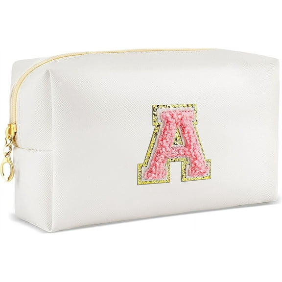 Christmas Gifts - Preppy Makeup Bag, Stocking Stuffers for Girls Women | Personalized Initial Makeup Pouch | Leather Waterproof Cosmetic Bag | Christmas Birthday Gifts for Daughter