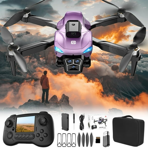Christmas Gifts Quadcopter for Kids Drone with 1080P Screen Remote Control Brushless Motor and Cool Lights Drones with Storage Card RC Quadcopter Altitude Hold Obstacle Avoidance for Kids Adults