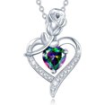 thumbnail image 1 of Christmas Gifts Rosy Reverie Birthstone Necklace for Women Sterling Silver Genuine or Created Gemstone Rose Flower Heart Pendant Necklace Anniversary Birthday Gifts for Women Mom Wife Her, 1 of 7