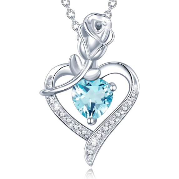 Christmas Gifts Rosy Reverie Birthstone Necklace for Women Sterling Silver Genuine or Created Gemstone Rose Flower Heart Pendant Necklace Anniversary Birthday Gifts for Women Mom Wife Her