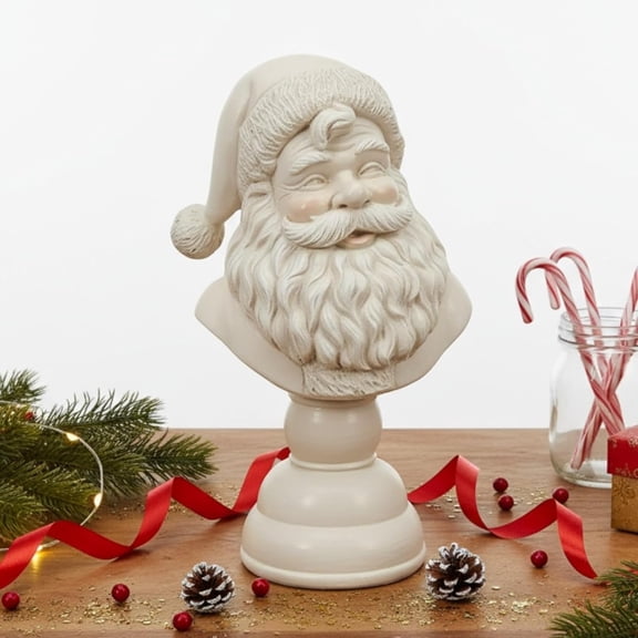 Christmas Gifts Santa Bust Christmas Tabletop Decoration, White Santa Head Bust Statue, Resin Christmas Figurines Ornaments, for Tabletop Bookshelf Bedroom Office Home Decor