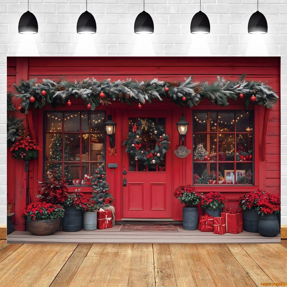 Christmas Gifts Store Photography Background Snow Xmas Tree Gifts Shop ...