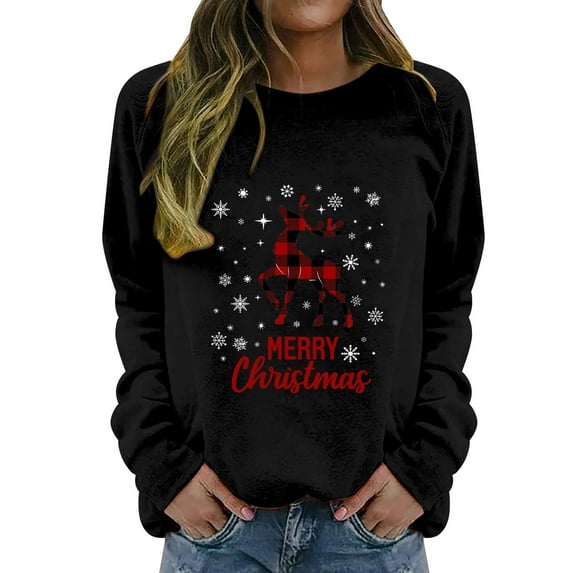 Christmas Gifts Sweatshirts for Women Fashion Clothing Y2K Top Y2K Long Sleeve Shirt Santa Graphic Crewneck Sweatshirt Vintage Womens Blouses Black