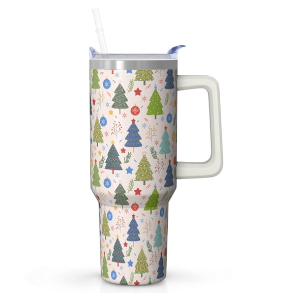 Christmas Gifts Tumbler 40oz - Red & White Plaid Stainless Steel, Vacuum Insulated w/Straw Handle for Adults