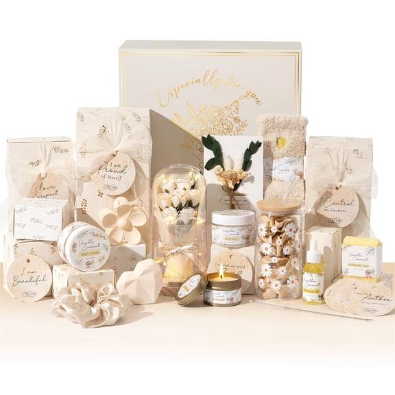 Christmas Gifts for Tween & Teen Girls, 10 PCS Birthday Gifts Basket Trendy Stuff with Empowering Tasks, Self Care Relaxing Spa Beauty Advent Calendar Wrapped Gifts Box, Beige