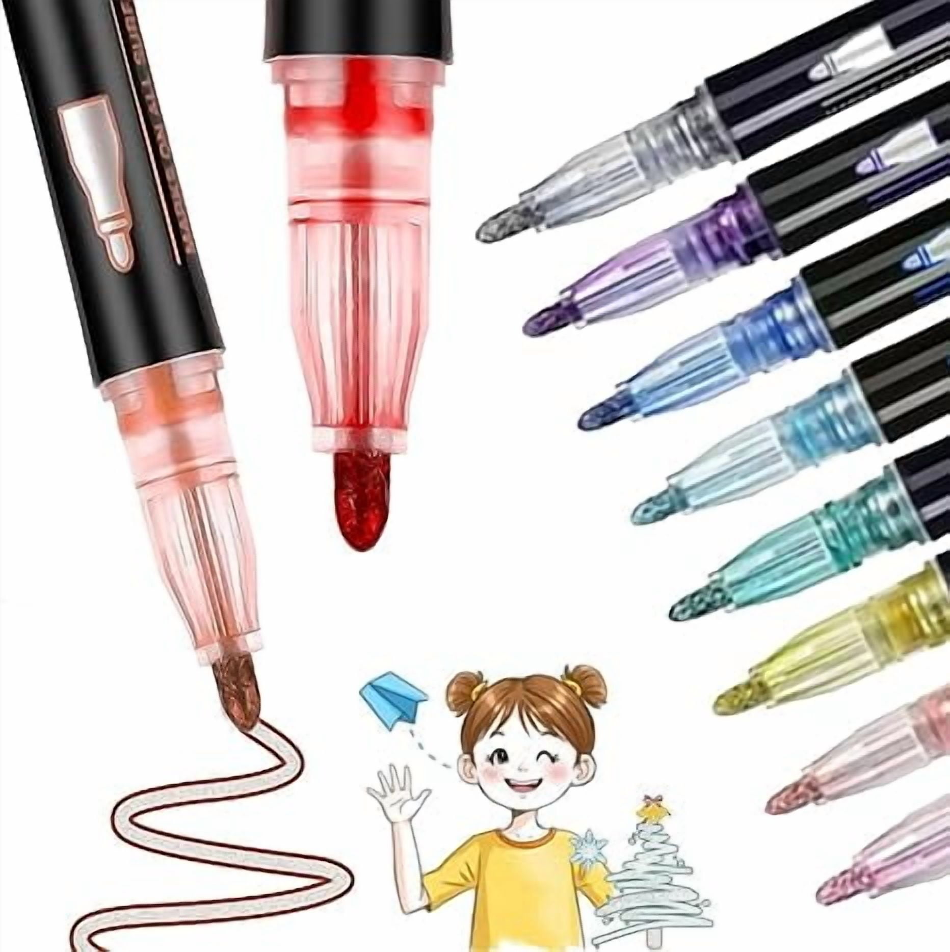 Christmas Gifts TweensMarker Pen for Highlight, 8/12/24/36 Colors Marker Pen for Highlight, Double Line Outline Pens