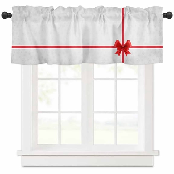 Christmas Gifts Valances for Windows, Red Bow Snowflakes Funny Light Filtering Window Treatment Valances, Rod Pocket Small Curtains for Kitchen/Bathroom, 60"x14"