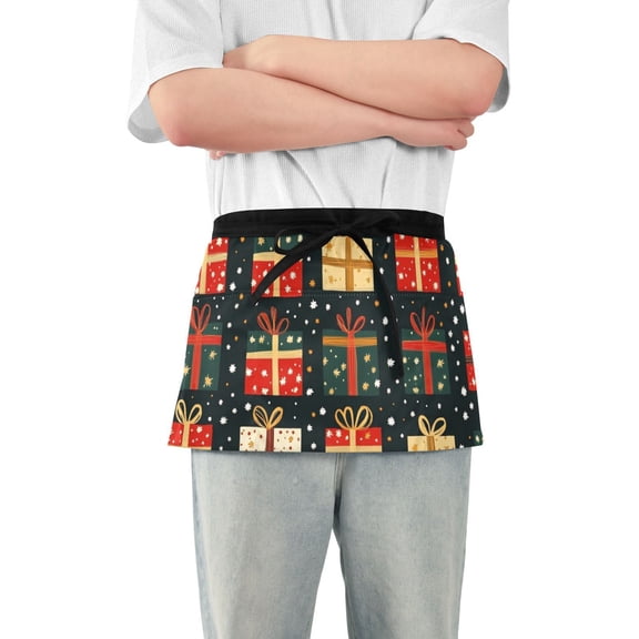 Christmas Gifts Waist Apron Adjustable Server Half Apron Kitchen Cooking with 3 Pockets for Men Women