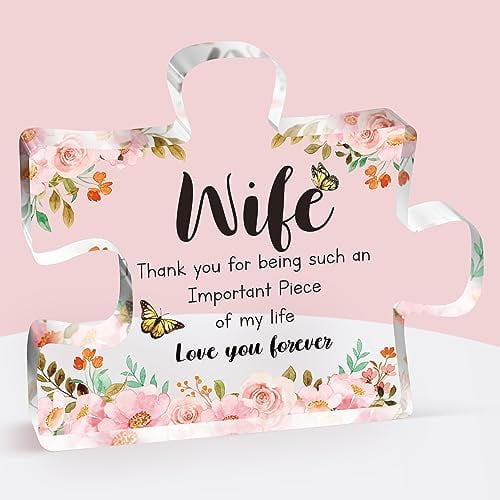 Christmas Gifts for Wife - Engraved Acrylic Block Puzzle Plaque Decorations 3.9 x 3.3 inch - Delicate Wife Birthday Gifts from Husband - Anniversary Mothers Day Birthday Gifts for Wife, Ideas