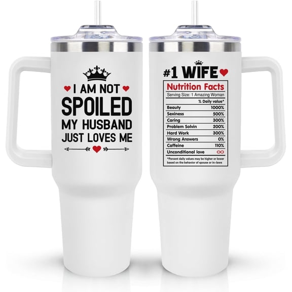 Christmas Gifts for Wife from Husband, Birthday Gift for Wife Her, Wifey Gift On Wedding Anniversary, Valentines Day, Mothers Day - 40Oz Tumbler Cup With Handle And Straw - Wives Coffee Mug