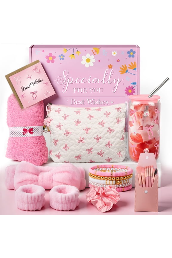 Christmas Gifts for Women, Birthday Gifts for Women, Gifts for Women, Mom, Wife, Girlfriend, Sister, Friends, Her, Relaxing Spa Gifts Basket Self Care Gifts, Gift Set Idea for Her-Pink Gift Basket