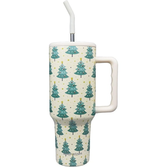 Christmas Gifts for Women, Christmas Tumbler 40 oz Tumbler with Handle and Straw Cup Holder Friendly Insulated Christmas Travel Mug Stainless Steel Water Bottle