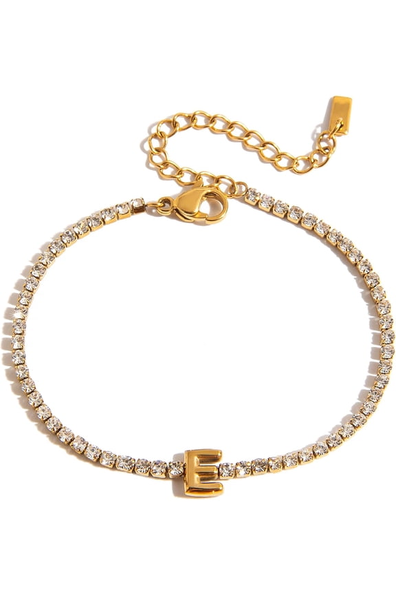 Christmas Gifts for Women - Dainty Gold Initial Bracelets, Trendy Personalized Gold Letter Charm Bracelet, Statement Simple Rhinestones Jewelry | Stockings Stuffers Gift for Women