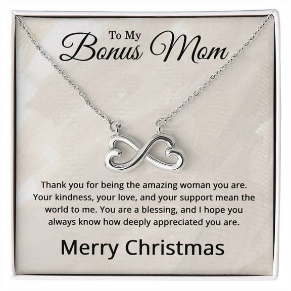 Christmas Gifts for Bonus Mom - Christmas Necklace for Bonus Mom Title: 14k White Gold Finish, Box Choice: Standard Box