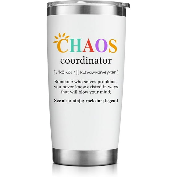 Christmas Gifts for Women Boss Coworker Teacher Friend - Chaos Coordinator Tumbler - Birthday, Funny Gifts for Women, 20oz White