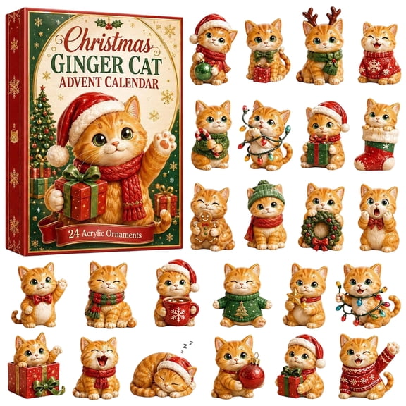 Christmas Ginger Cat Advent Calendar 2026, 24 PCS 2D Flat Christmas Ornaments, Christmas Countdown Calendar, Uniquee Christmas Tree Decorations for Lovers Family, Holiday Decor Gift