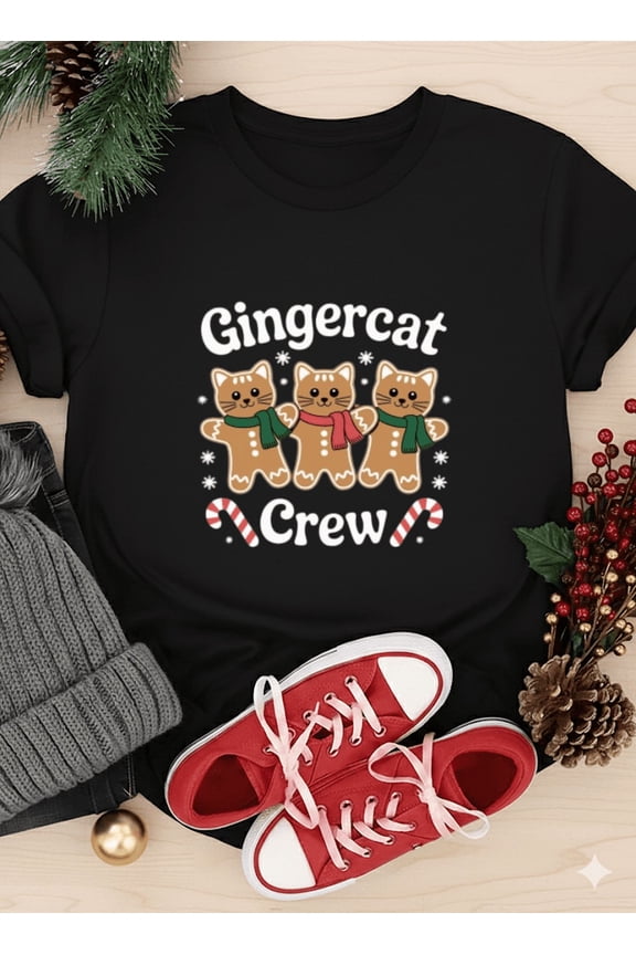 Christmas Ginger Cat Crew Gingerbread Holiday Fun Cute Unisex T-Shirt up to size 5XL