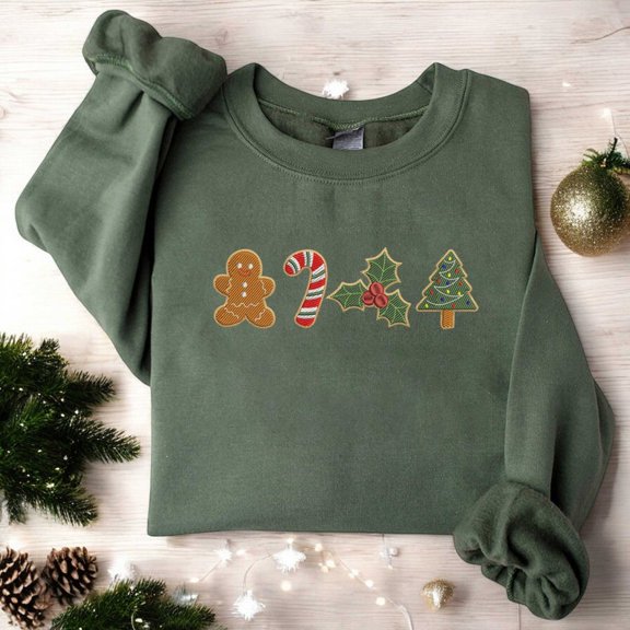 Christmas Gingerbread And Sweets Embroidered Sweatshirt