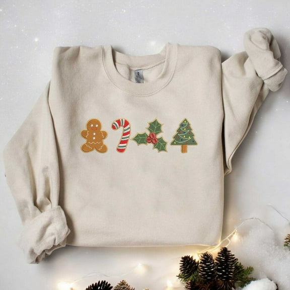 Christmas Gingerbread And Sweets Embroidered Sweatshirt