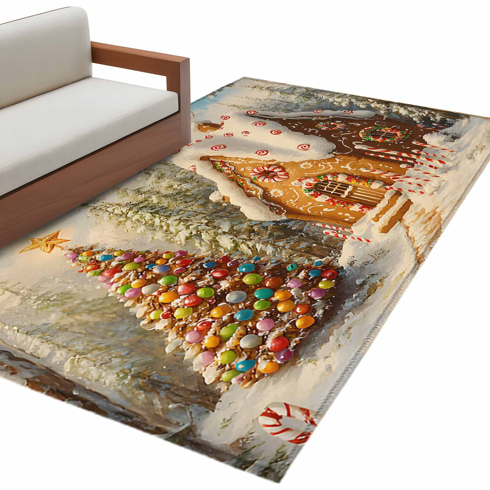 Christmas Gingerbread Area Rug 3x5ft House Xmas Tree Snow-covered ...