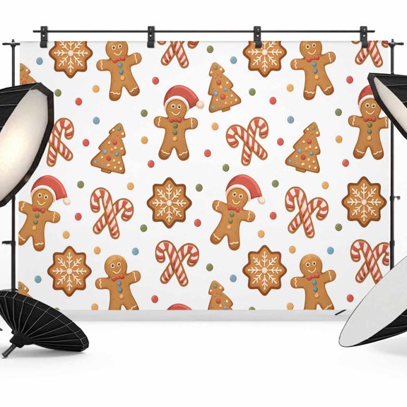 Christmas Gingerbread Backdrop for Photography,Fabric Photo Background Backdrop,Xmas Winter Cute Cane Candy Tree Photo Booth Background for Portrait Photoshoot Video Wedding Studio Decor Banner 7x5ft