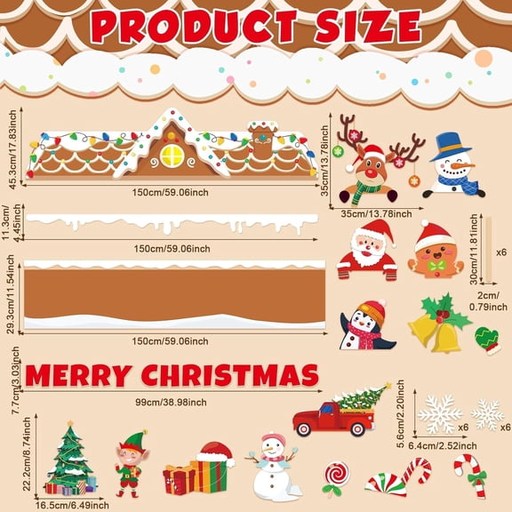 Christmas Gingerbread Bulletin Board Decorations Merry Christmas Bulletin Board Sets Large Gingerbread House Classroom Decorations Winter Xmas Tree Elk Snowflake Cutouts for Xmas Party Supplies