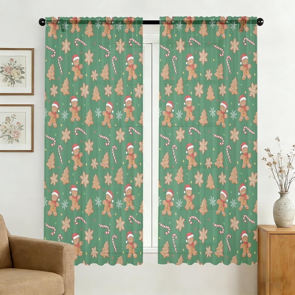 Christmas Gingerbread Candy Cane Dot Pattern Sheer Curtains, Voile ...