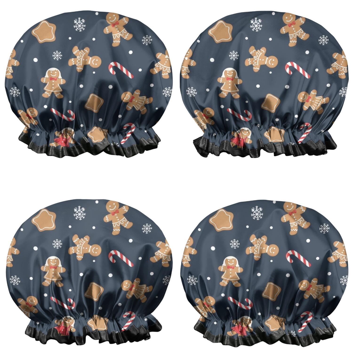 Christmas Gingerbread Candy Cane Pattern 4 Pack Waterproof Shower Caps ...
