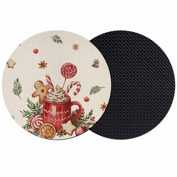Christmas Gingerbread Coasters Set of 2, Absorbent Coasters for Drinks, Winter Xmas Ball Candy Pine Leaf Beige Coaster for Desk Coffee Table Protection, Home Decor House Warming Gifts 4"