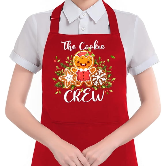 Christmas Gingerbread Cookie Apron with Pockets, Christmas Baking Gifts, Holiday Xmas Gingerbread Cookie Baker Waterproof Adjustable Cooking Apron for Kitchen Dishwashing Grilling