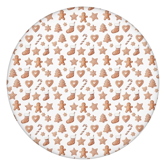 Christmas Gingerbread Cookie White Pattern Round Elastic Tablecloth, 36-44 Inch Waterproof, Machine Washable, Indoor & Outdoor Use