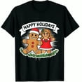 thumbnail image 1 of Christmas Gingerbread Couple Happy Holidays Print Holiday Party Wear Black Graphic T-Shirt ,Tops Tee for Men and Women, 1 of 4