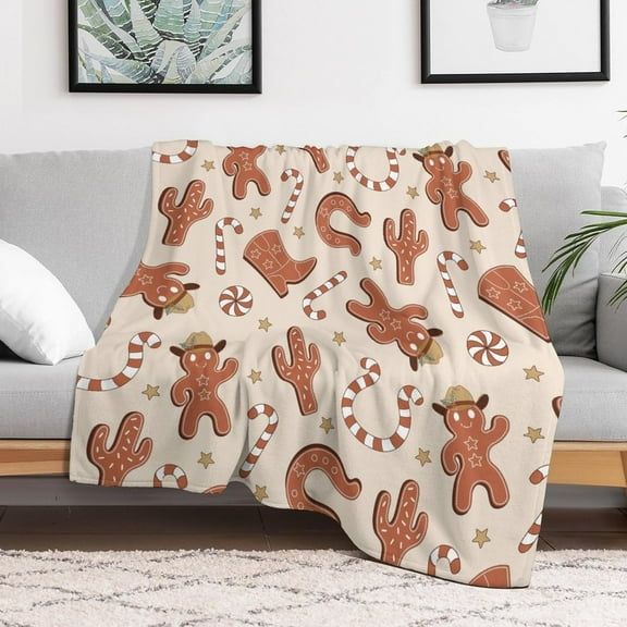 Christmas Gingerbread Cowboy Fleece Blanket Lightweight Cozy Warm Throw Blanket for Couch Sofa Bed for Adults Kids Teens Gift 50"x60"