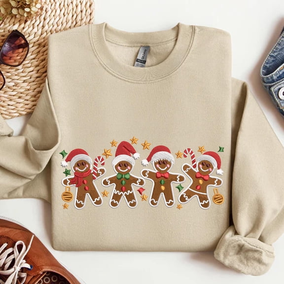Christmas Gingerbread Embroidered Sweatshirt, Winter Christmas Festival Embroidered Shirt , Christmas Tree Shirt, Season’s Sweetings Hoodie