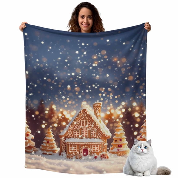 Christmas Gingerbread Fleece Throw Blanket Lightweight Xmas Tree House Fuzzy Flannel Throws Super Soft Cozy Flannel Blanket for Couch, Sofa, Bed, Travel 40"x50"