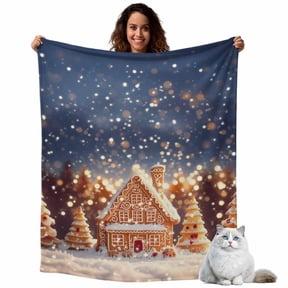 Christmas Gingerbread Fleece Throw Blanket Lightweight Xmas Tree House Fuzzy Flannel Throws Super Soft Cozy Flannel Blanket for Couch, Sofa, Bed, Travel 60"x80"